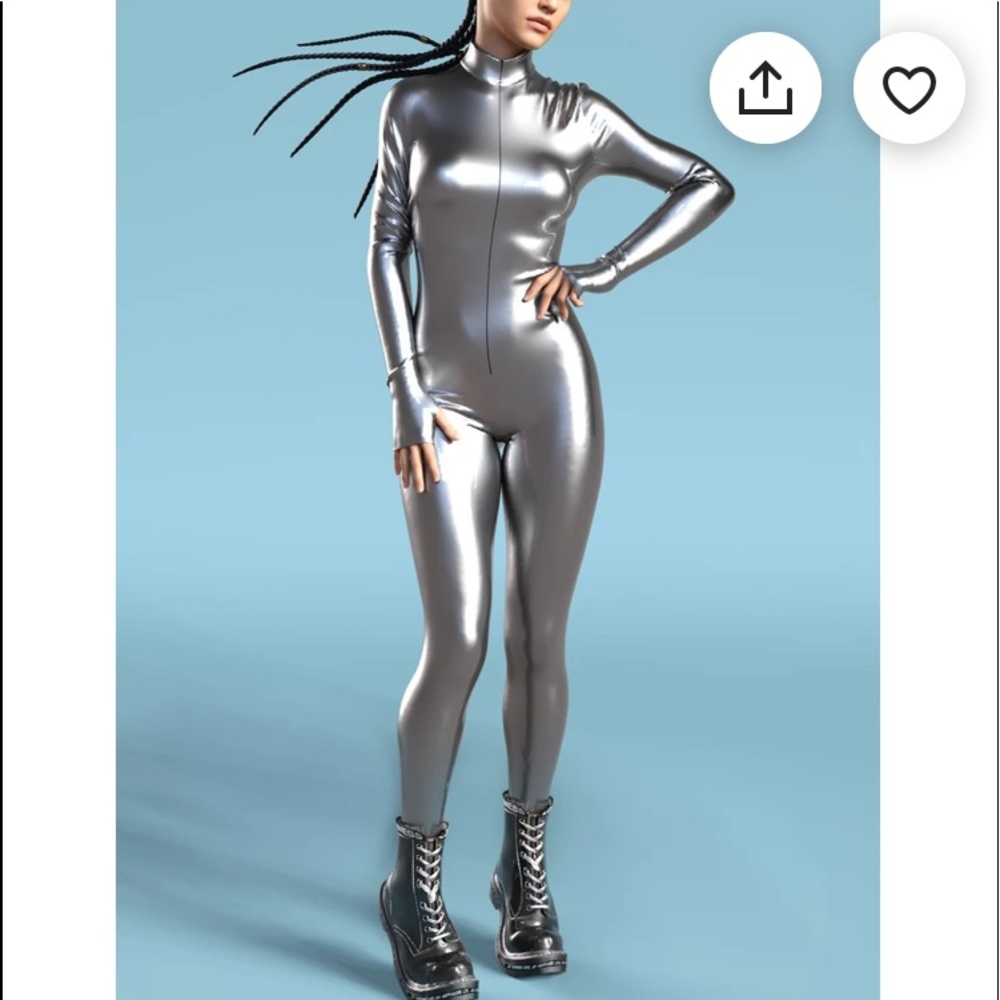 Candy Catz Silver glossy catsuit. Meow. Festival, rave , Halloween, etc